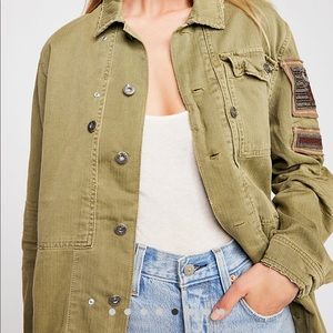 Free People Embellished Military Jacket in green